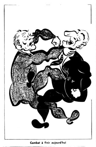 Caricature featuring Union nationale leader Antonio Barrette and Liberal Party leader Jean Lesage