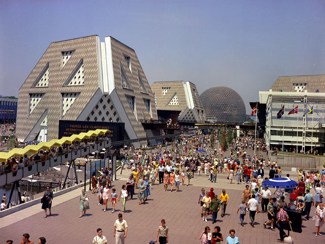 A view of the theme pavilions and the American pavilion