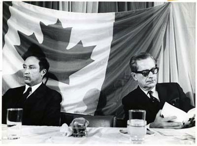 Pierre Elliott Trudeau et Daniel Johnson during the announcement of the Eastern Quebec Development Plan in Rimouski on May 26, 1968